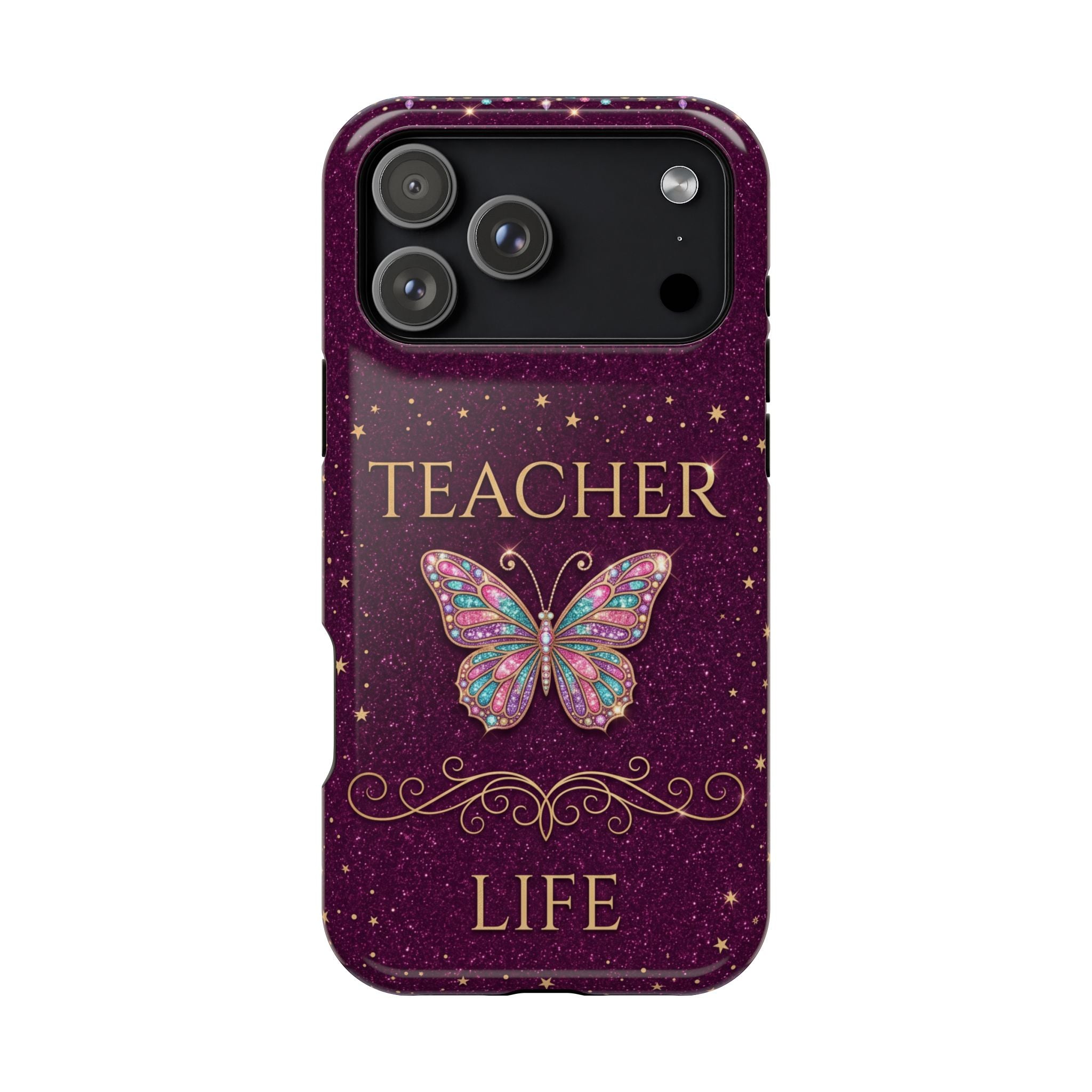 Teacher Life Glitter Butterfly Phone Case — Wireless Charging Cover