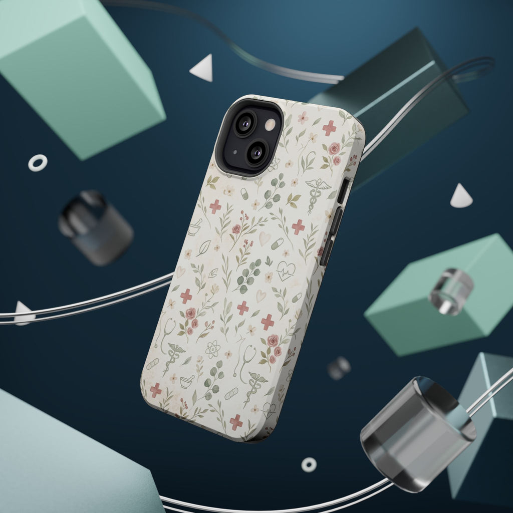 Floral Nurse Phone Case — Impact-Resistant Wireless Charging Cover