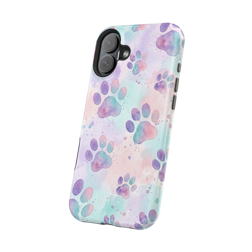 Watercolor Paw Print Phone Case — Impact-Resistant Wireless Charging Cover