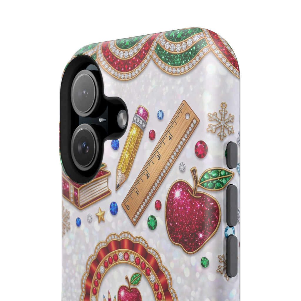 Jeweled Apple Medallion Personalized Teacher Phone Case — Wireless Charging Cover