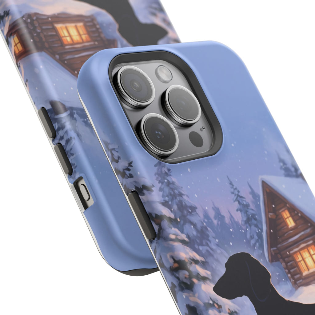 Personalized Dachshund Winter Cabin Phone Case — Wireless Charging Cover