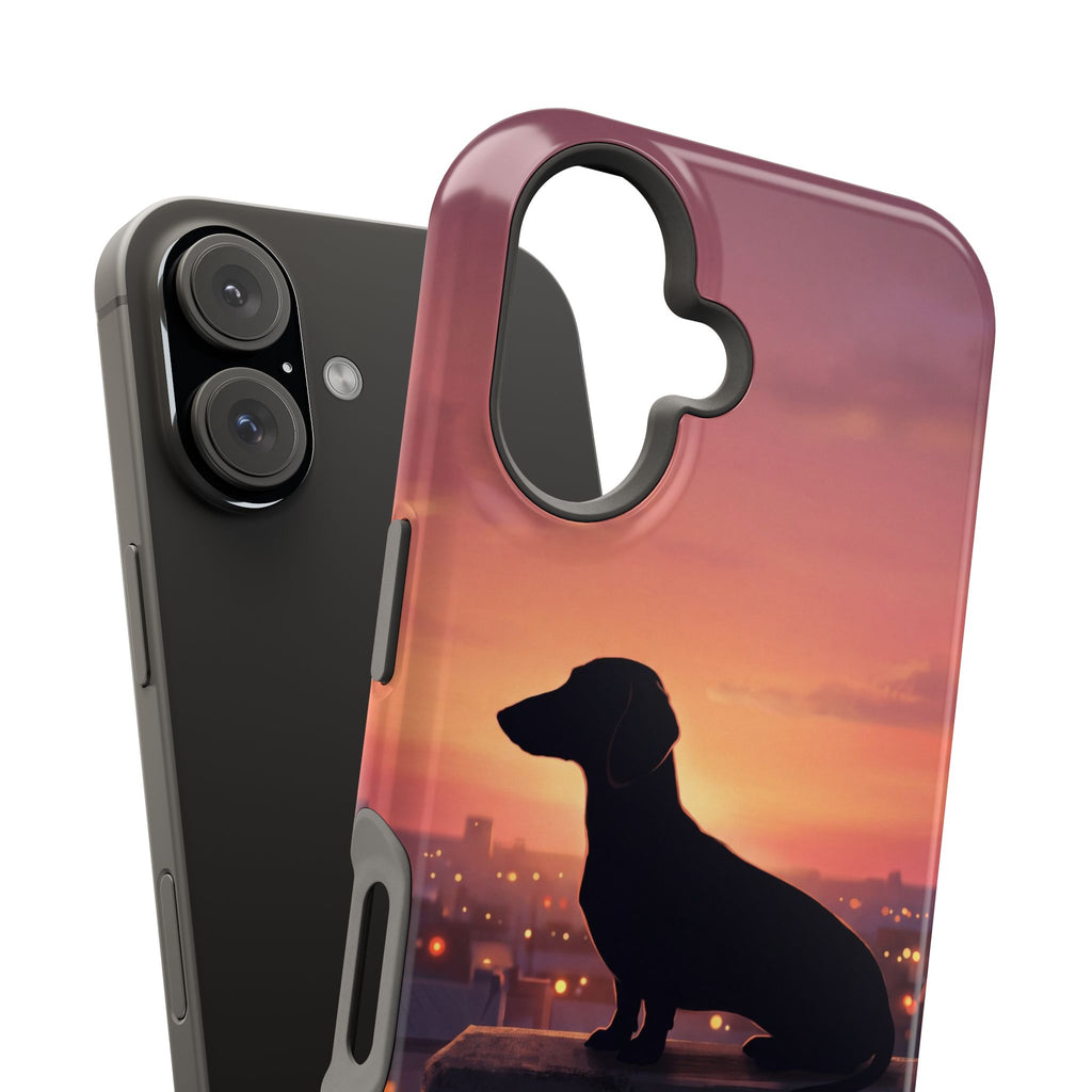 Personalized Dachshund Rooftop Sunset Phone Case — Wireless Charging Cover