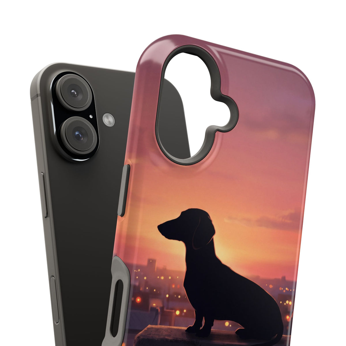 Personalized Dachshund Rooftop Sunset Phone Case — Wireless Charging Cover