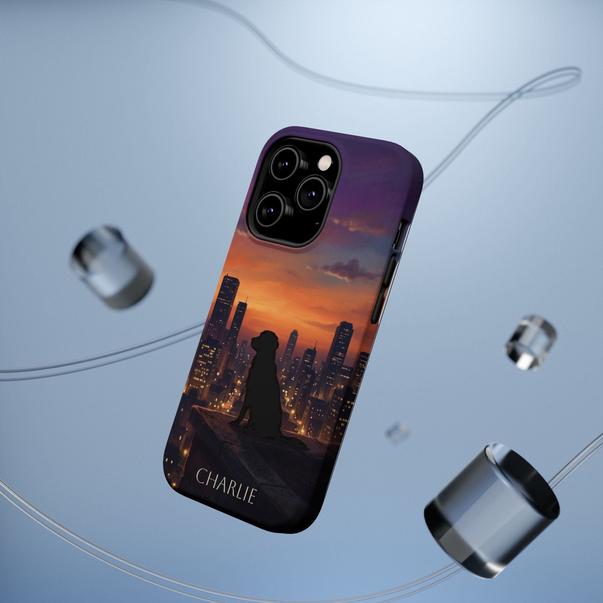Personalized Golden Retriever City Skyline Phone Case — Wireless Charging Cover