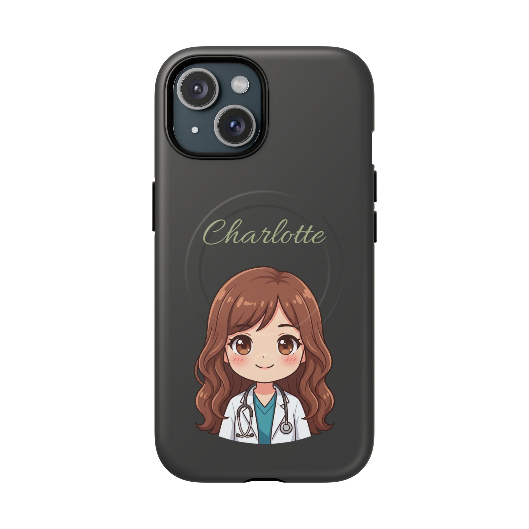 Personalized Tough Magnetic Phone Case | With Custom Name – Cute Illustrated Nurse Character Case for iPhones