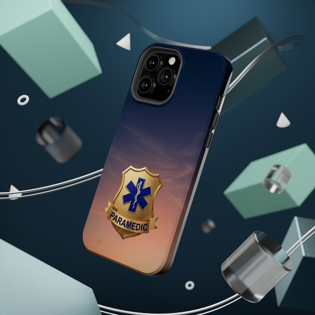 Gold Paramedic Badge Sunset Sky Phone Case — Magnetic Wireless Charging Cover