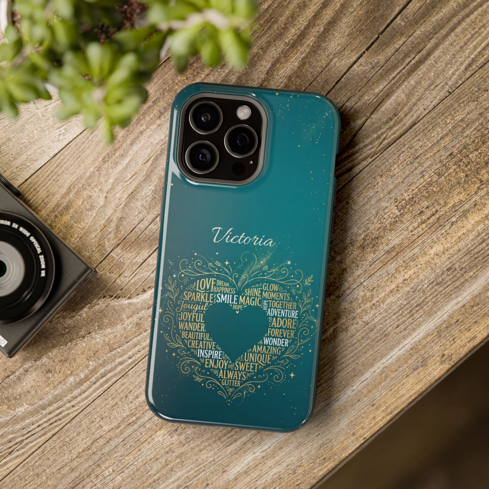 Personalized Teacher Heart Word Art Phone Case — Impact-Resistant Wireless Charging Cover