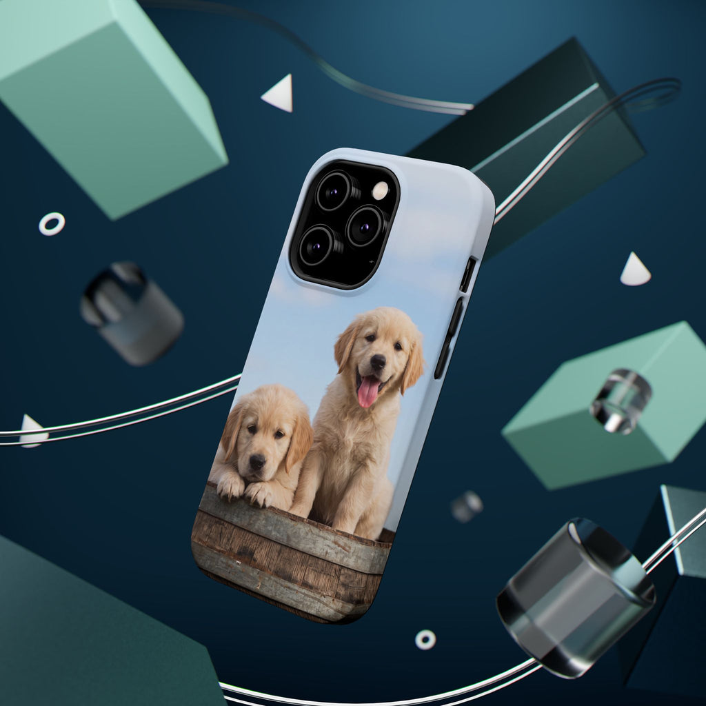 Golden Retriever Puppy Duo Phone Case — Impact-Resistant Wireless Charging Cover