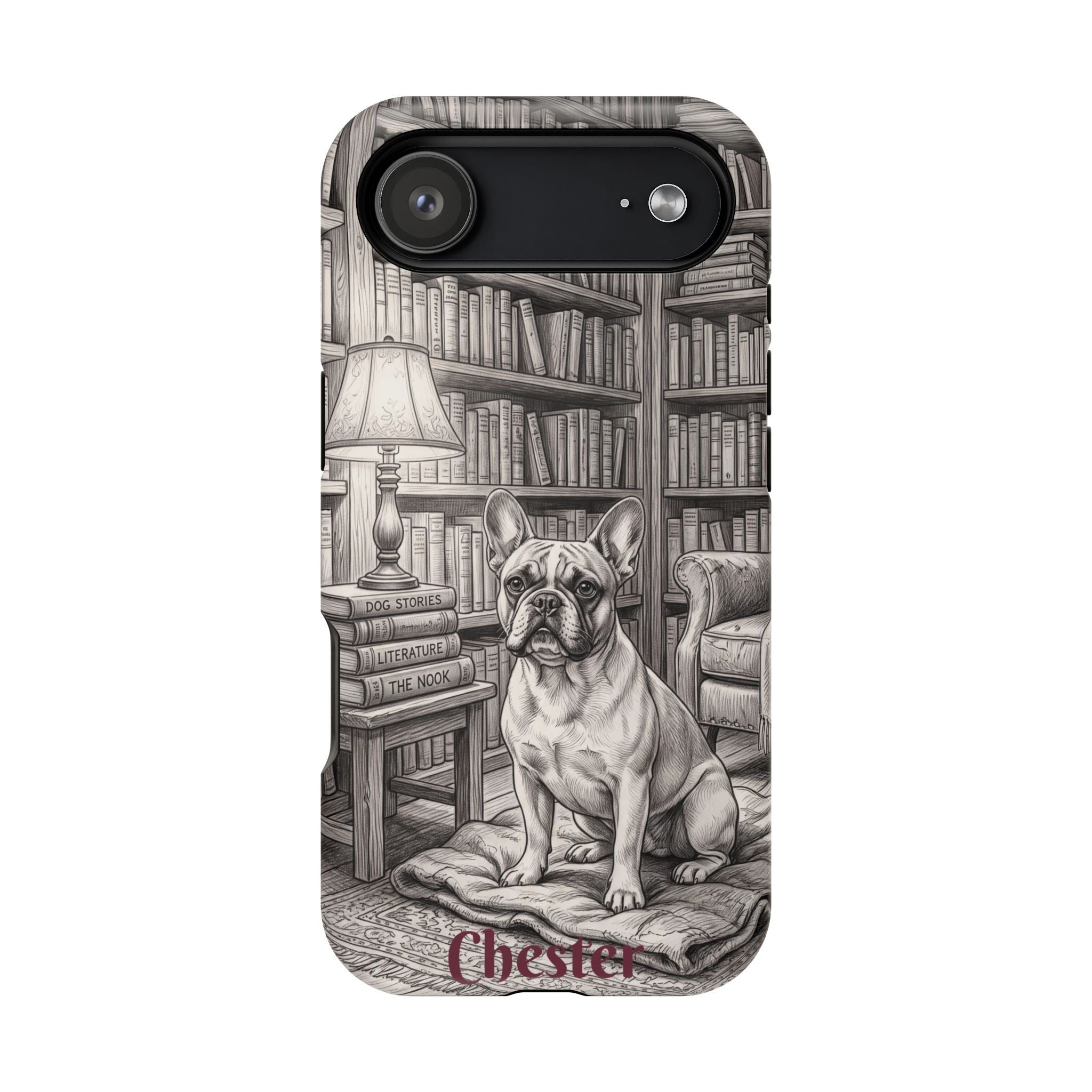 Personalized French Bulldog Library Study Phone Case — Wireless Charging Cover