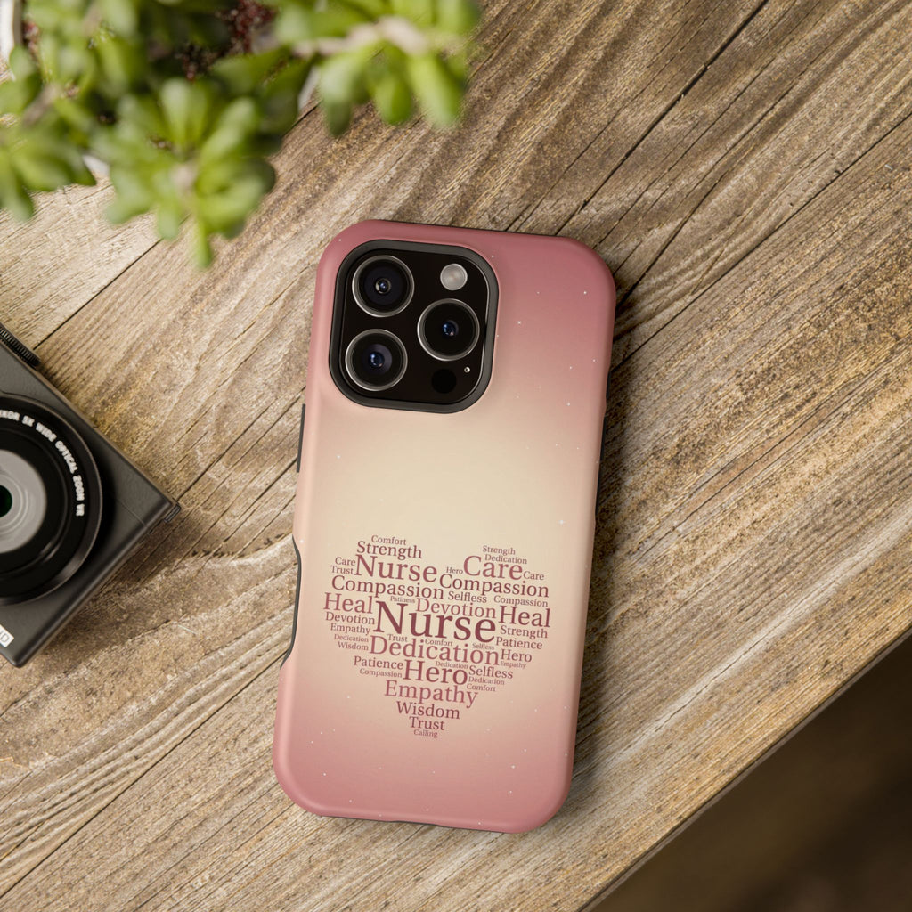 Nurse Heart Word Art Phone Case — Impact-Resistant Wireless Charging Cover