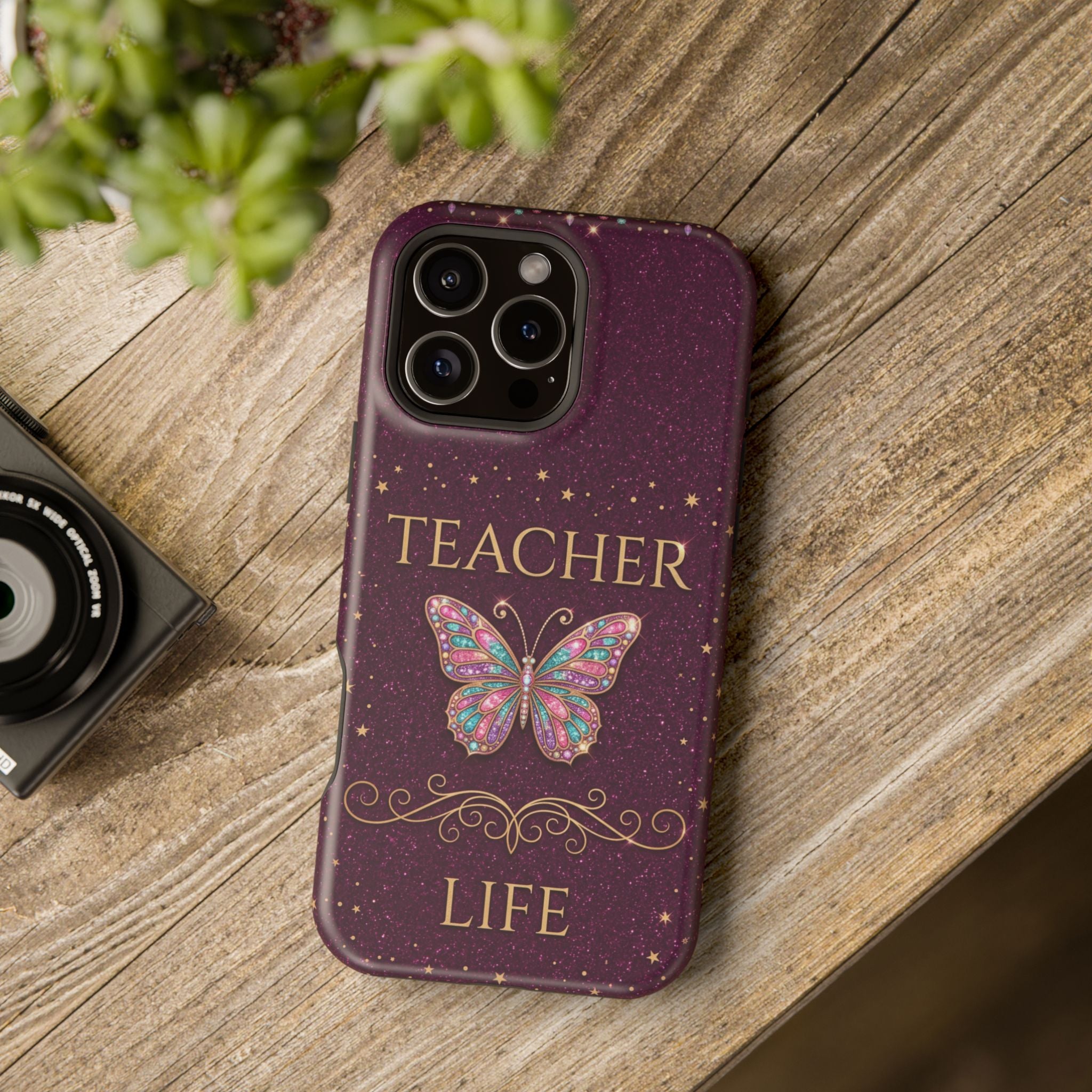 Teacher Life Glitter Butterfly Phone Case — Wireless Charging Cover