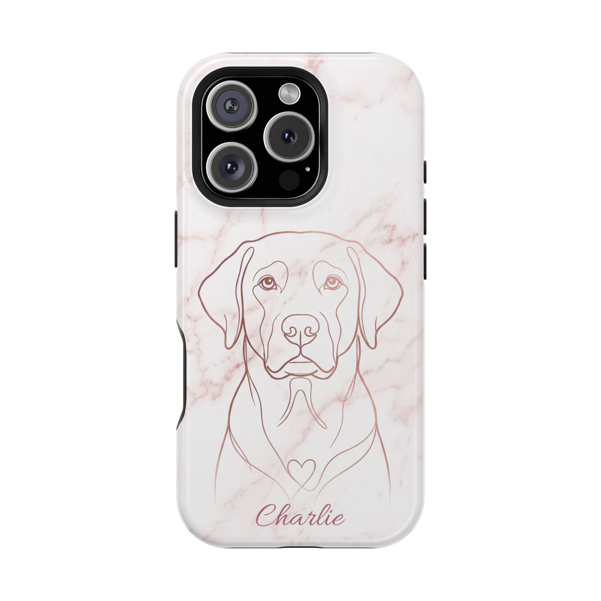 Personalized Rose Gold Marble Labrador Phone Case — Tough Magnetic Case with Wireless Charging