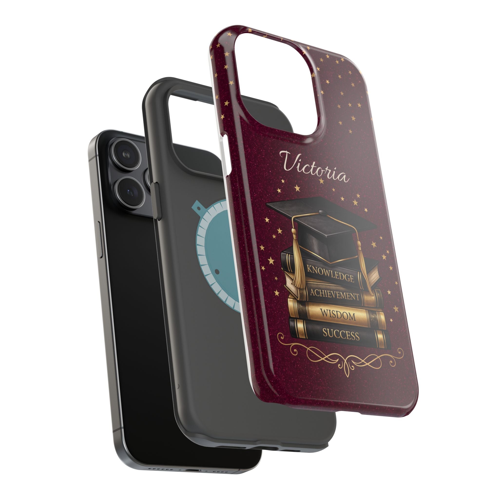 Graduation Cap & Books Personalized Teacher Phone Case — Wireless Charging Cover