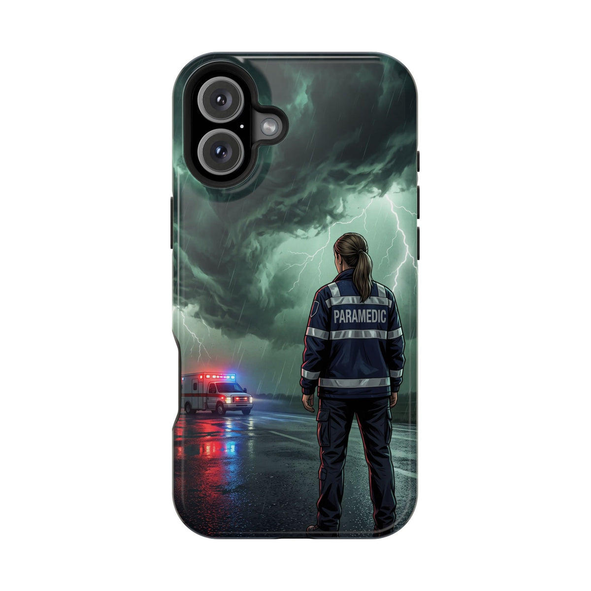 Female Paramedic Green Storm Phone Case — Magnetic Wireless Charging Cover
