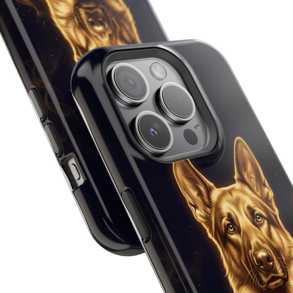 German Shepherd Phone Case | Personalized Gold Glow Art — Tough Magnetic Case with Wireless Charging