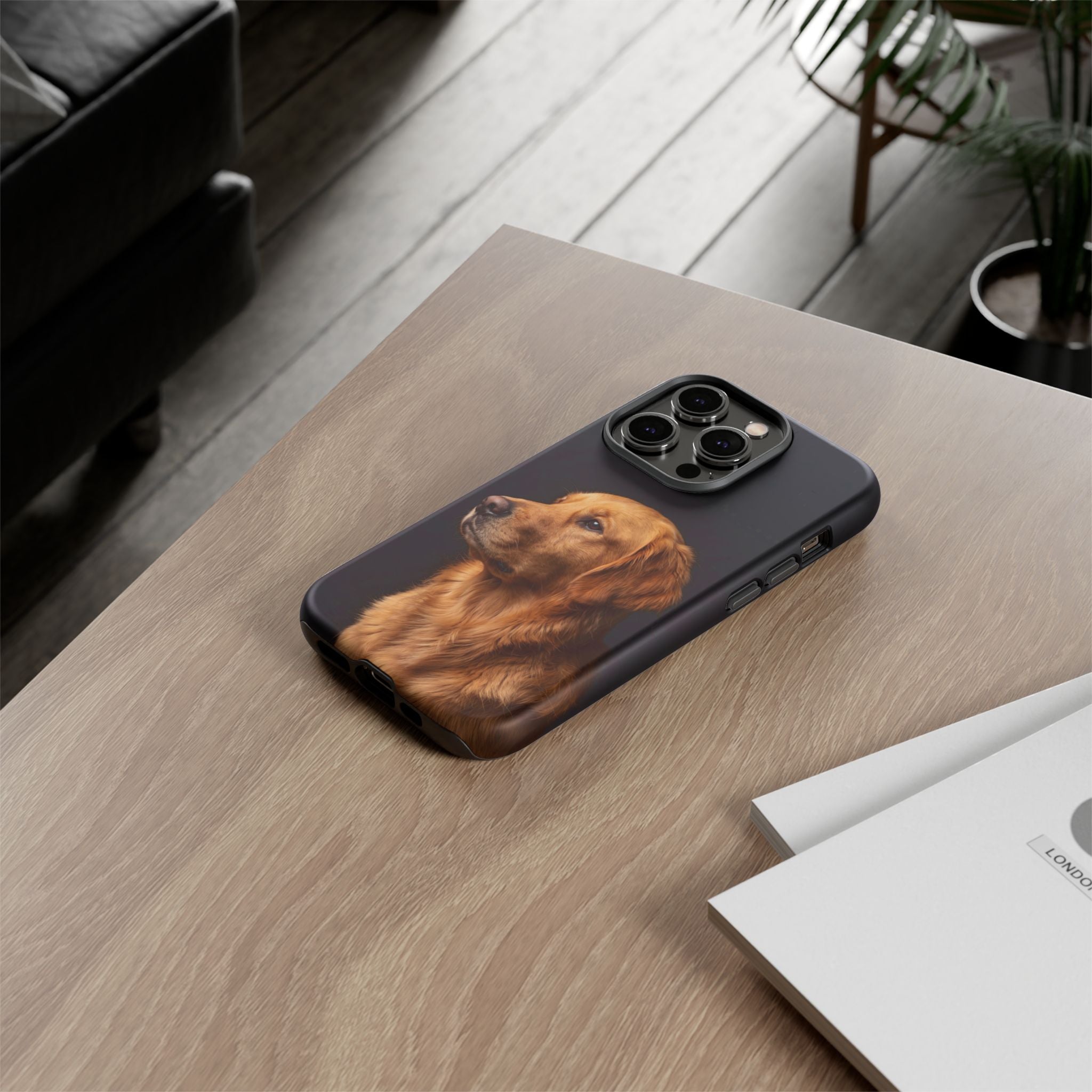 Golden Retriever Portrait Phone Case | Realistic Dog Photo on Black Background | iPhone & Samsung