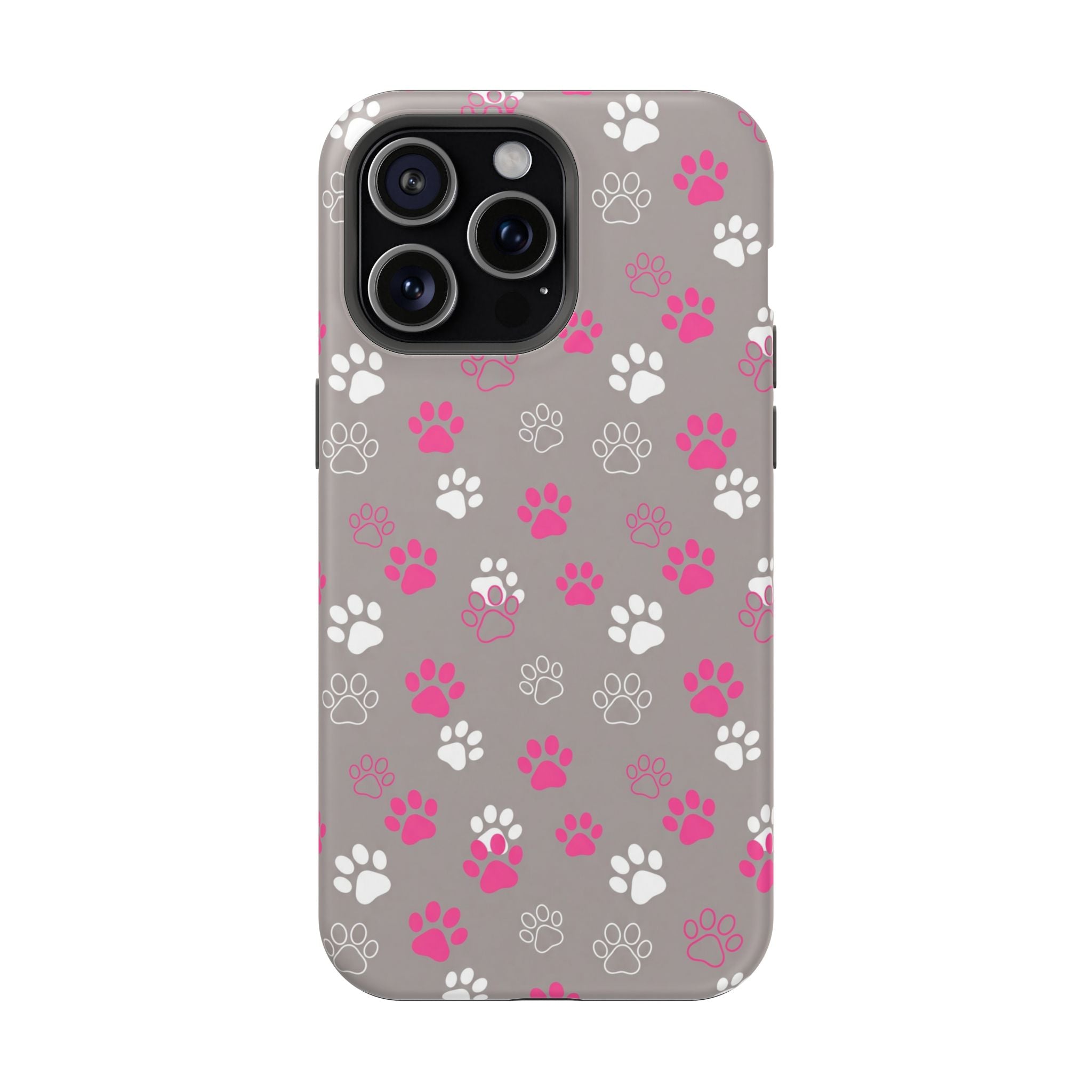 Pink & White Paw Print Phone Case — Impact-Resistant Wireless Charging Cover