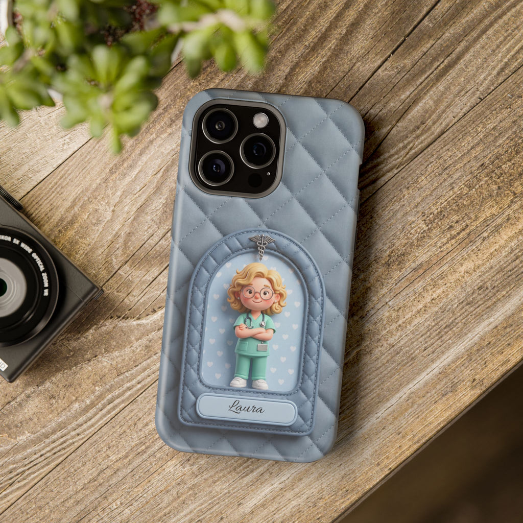 Personalized Quilted Nurse Phone Case — Wireless Charging Cover