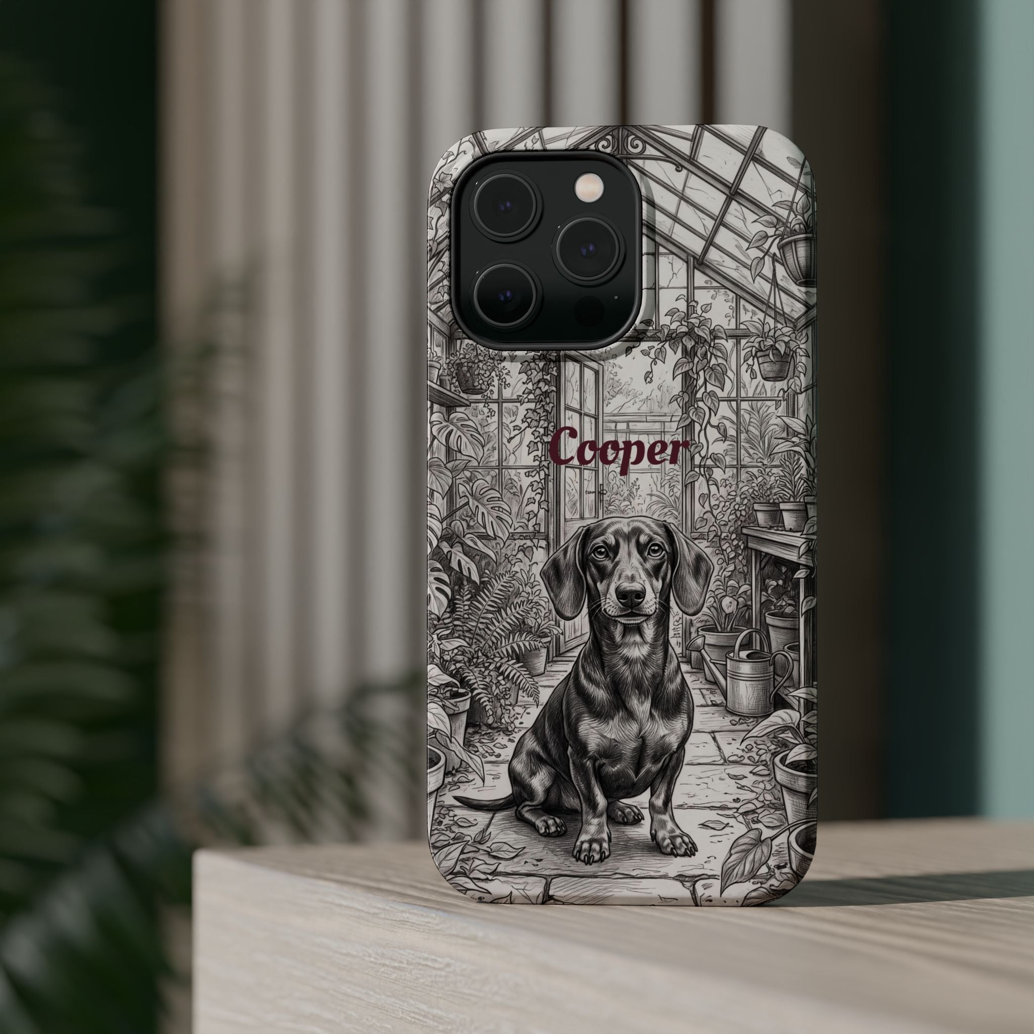 Personalized Dachshund Vintage Greenhouse Phone Case — Wireless Charging Cover