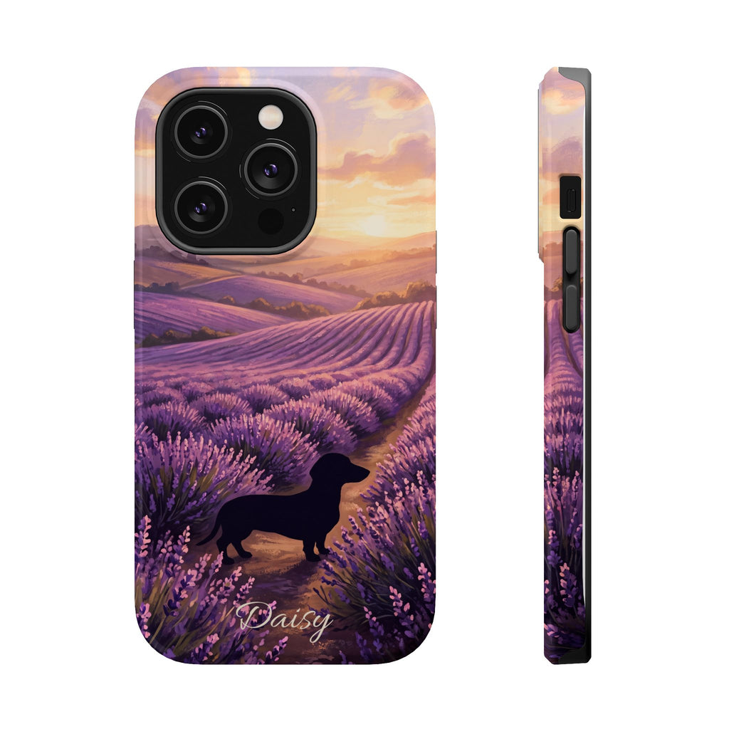 Personalized Dachshund Lavender Field Phone Case — Wireless Charging Cover