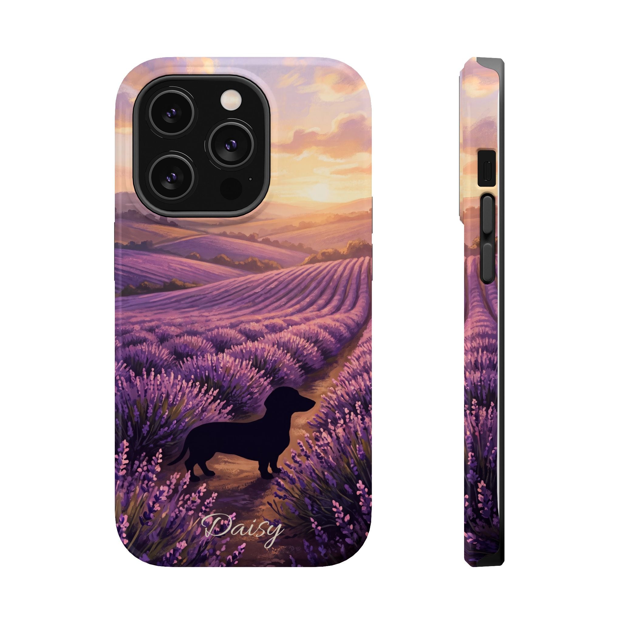 Personalized Dachshund Lavender Field Phone Case — Wireless Charging Cover