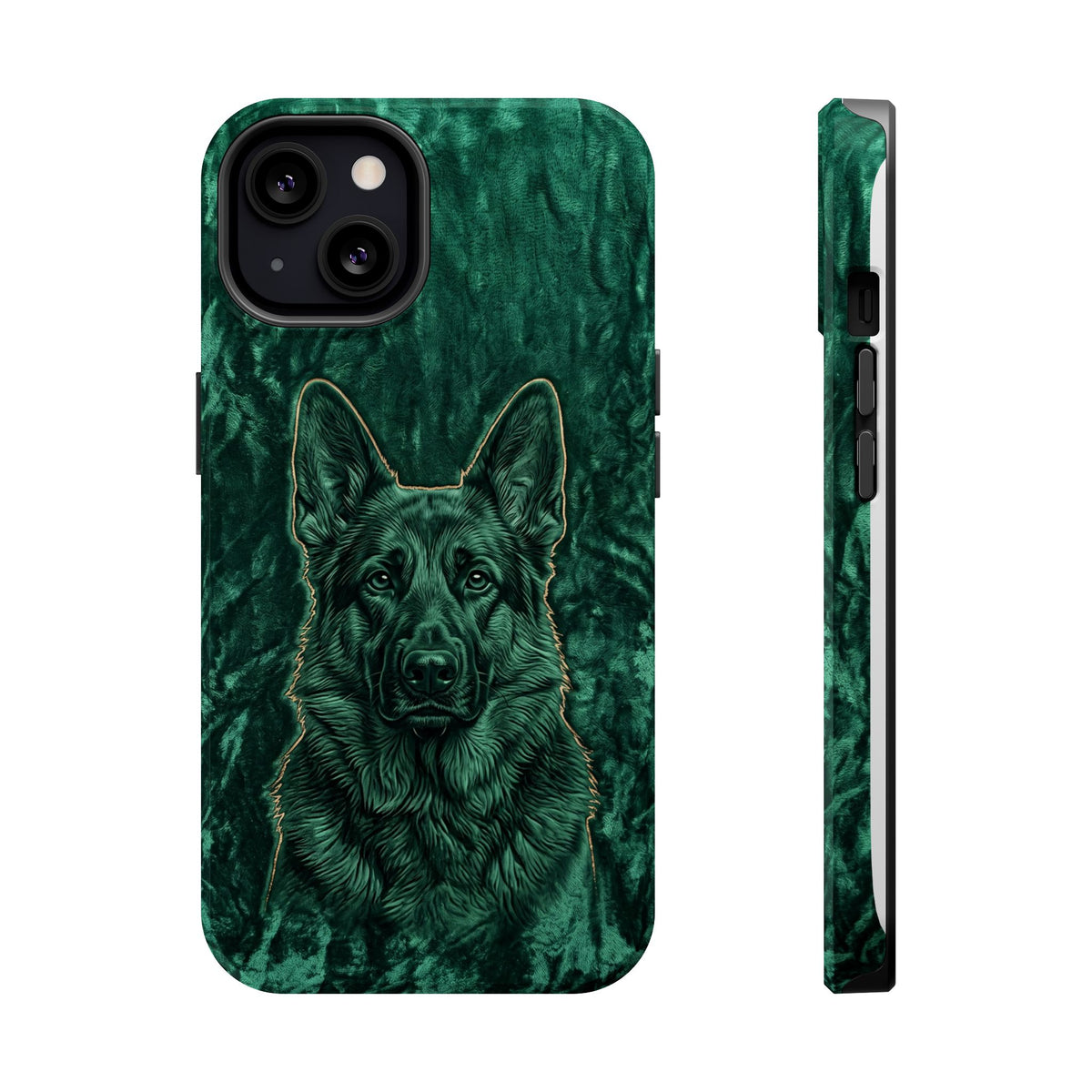 German Shepherd Phone Case | Emerald Velvet Art — Tough Magnetic Case with Wireless Charging