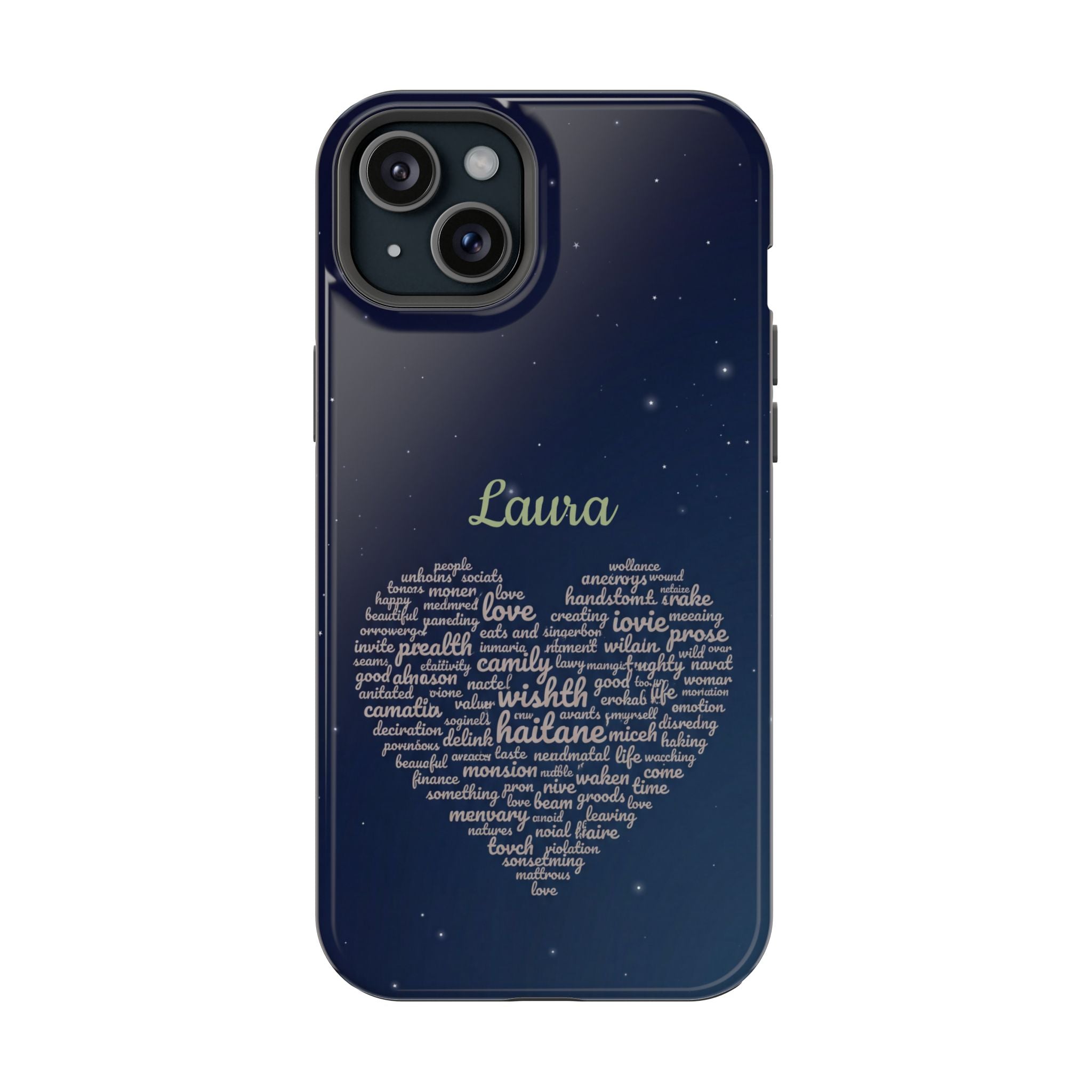 Personalized Teacher Heart Word Art Phone Case — Navy Wireless Charging Cover