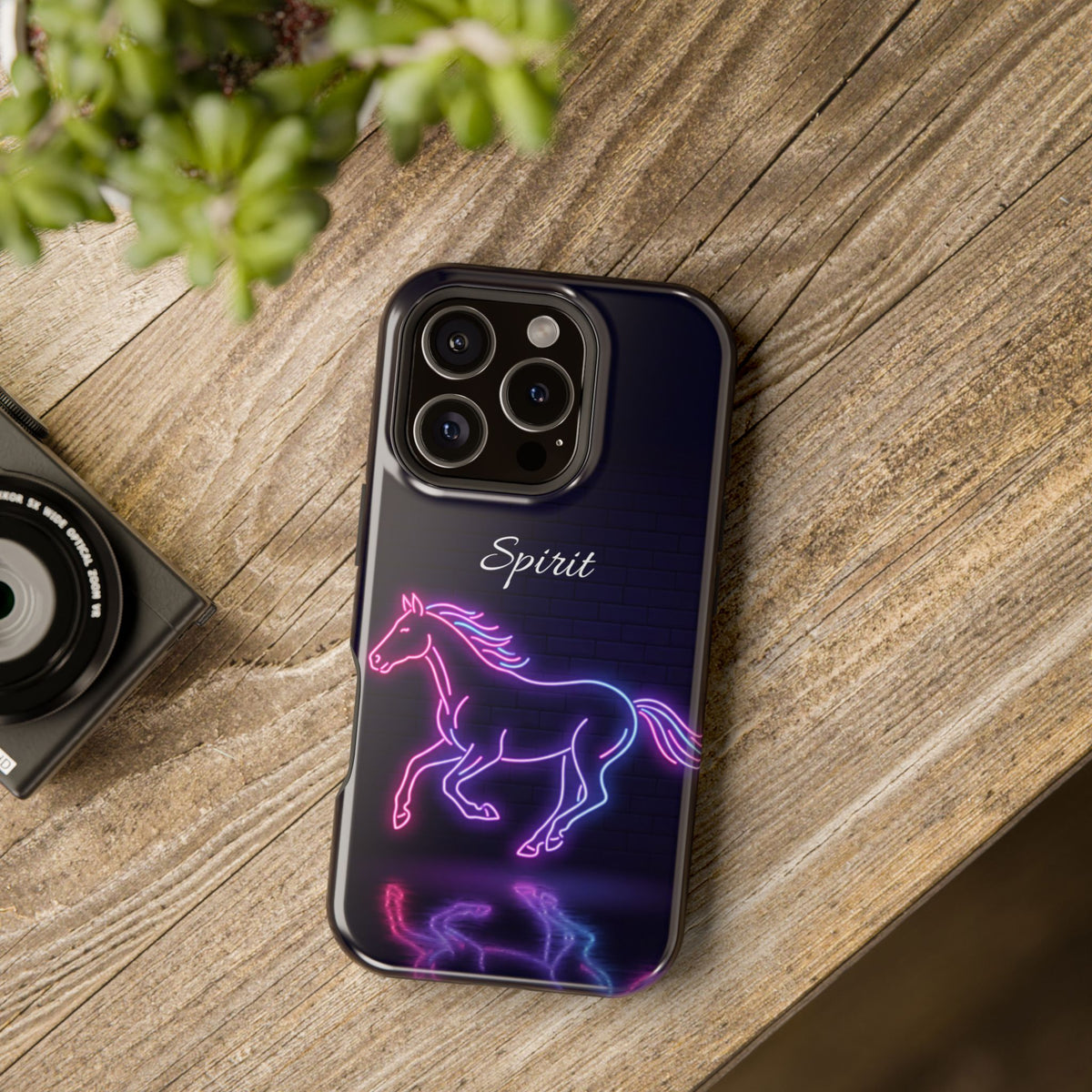 Personalized Neon Glow Horse Phone Case — Tough Magnetic Case with Wireless Charging