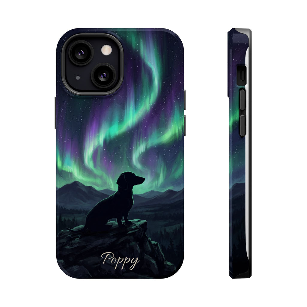 Personalized Dachshund Northern Lights Phone Case — Wireless Charging Cover