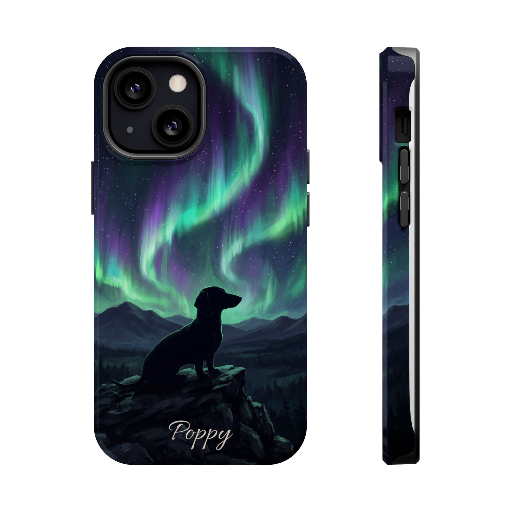 Personalized Dachshund Northern Lights Phone Case — Wireless Charging Cover