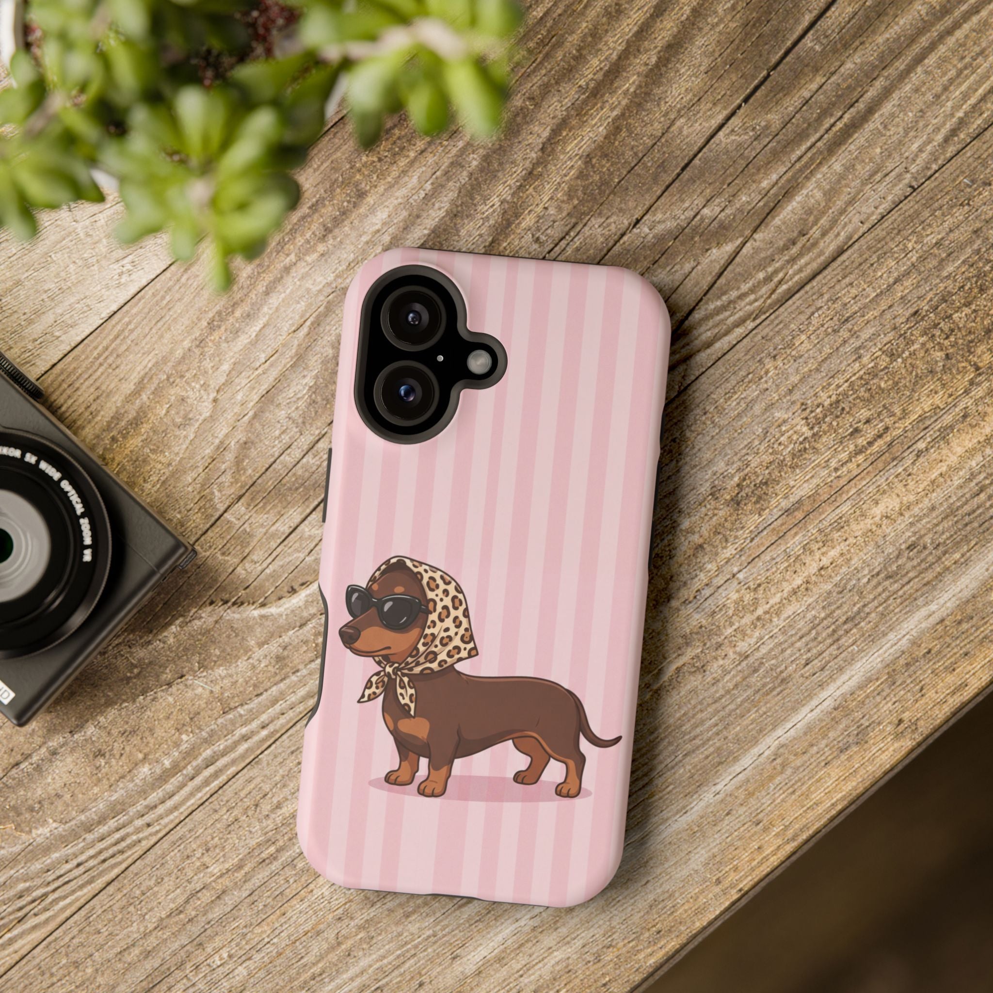 Preppy Dachshund Phone Case — Impact-Resistant Wireless Charging Cover