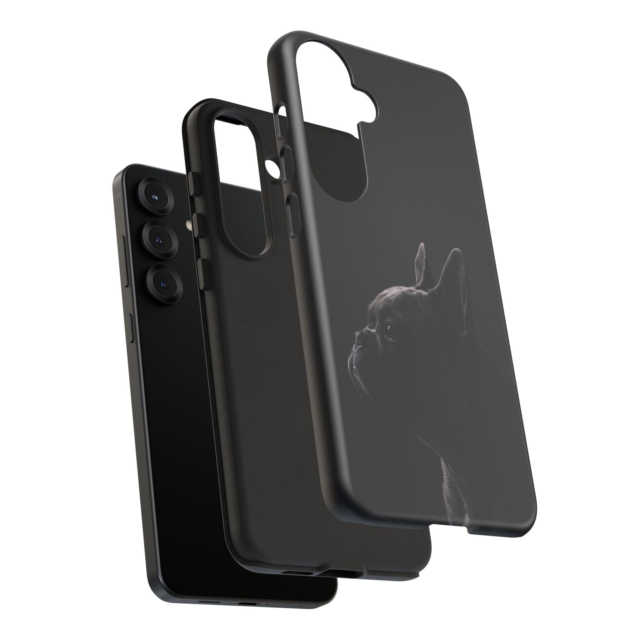 Silhouette French Bulldog Phone Case | Minimalist Black-on-Black Frenchie Profile | iPhone & Samsung