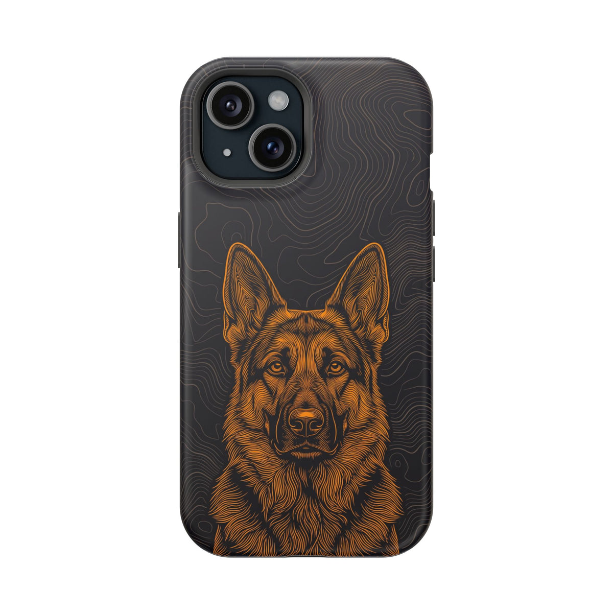 German Shepherd Phone Case | Topographic Line Art — Tough Magnetic Case with Wireless Charging