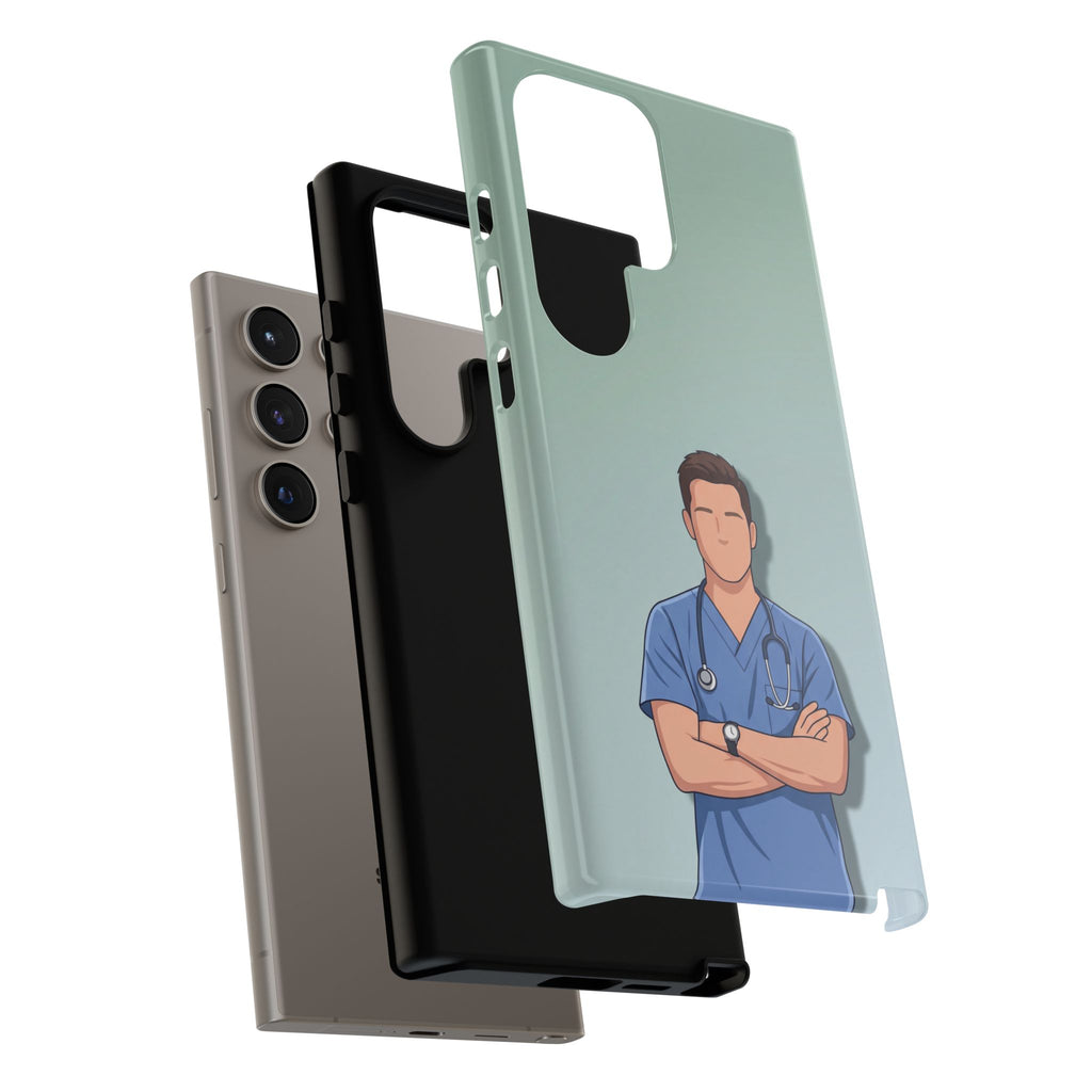 Male Nurse Phone Case | Confident Nurse in Blue Scrubs Illustration | iPhone & Samsung