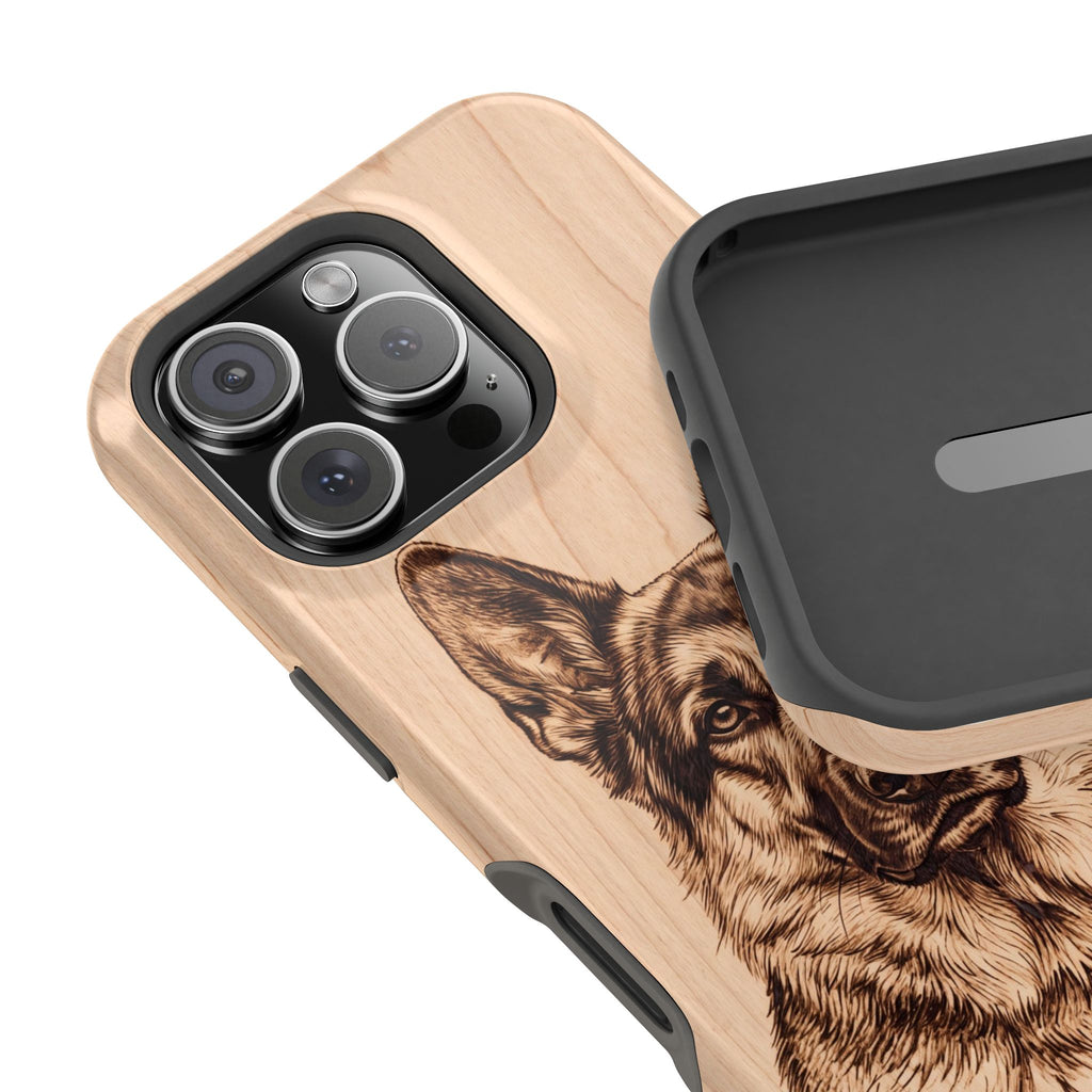 German Shepherd Phone Case | Pyrography Art — Tough Magnetic Case with Wireless Charging