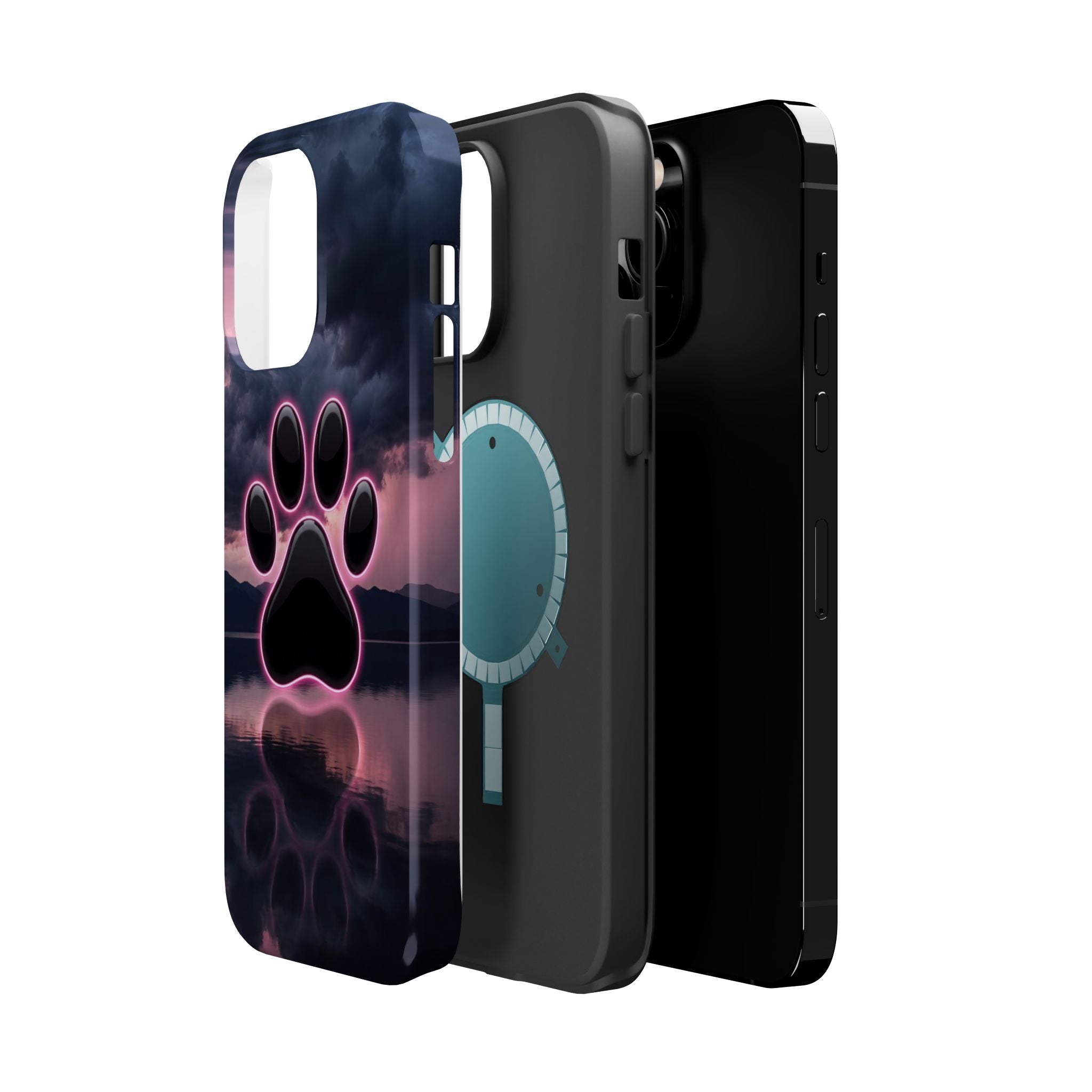 Neon Paw Print Phone Case — Impact-Resistant Wireless Charging Cover