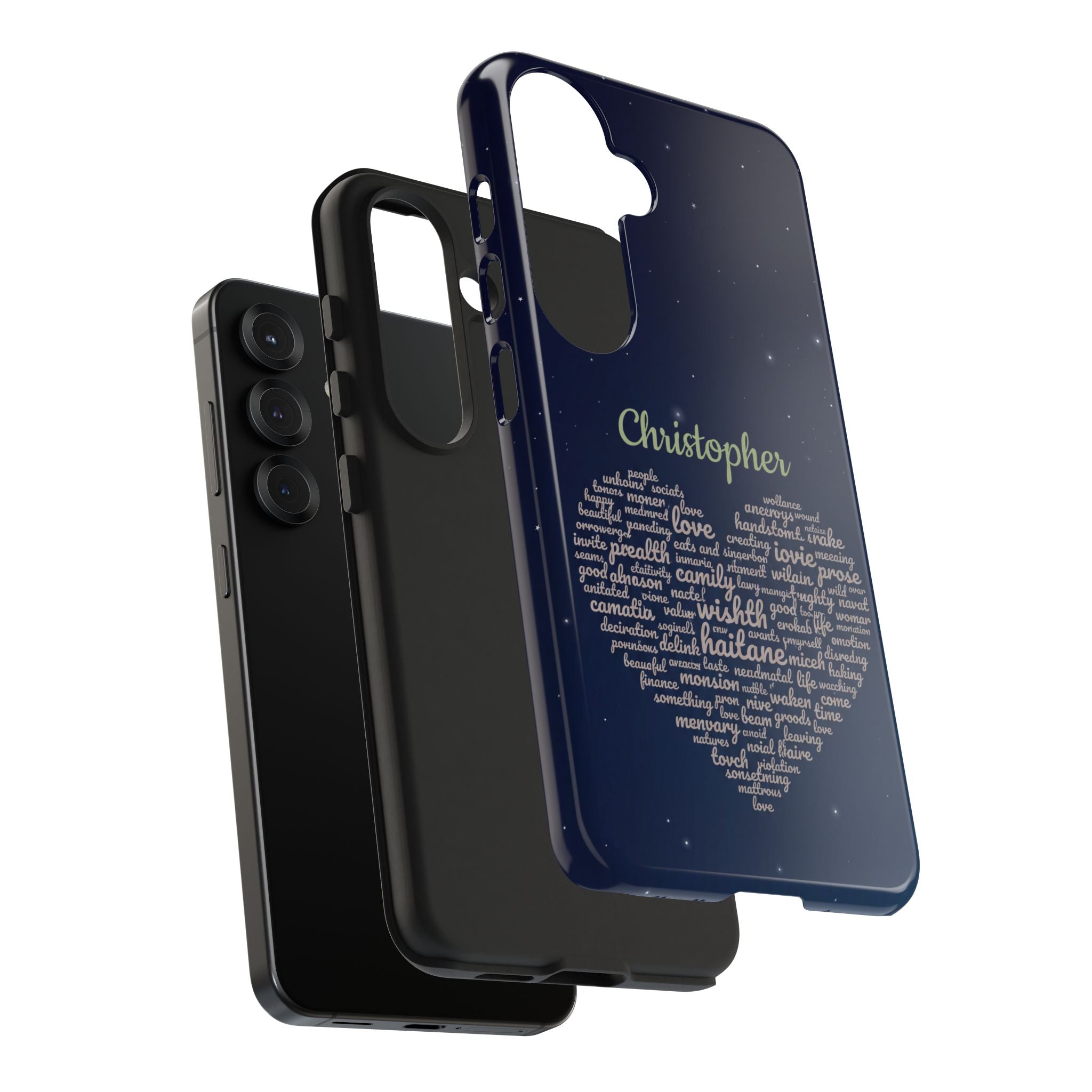Personalized Teacher Heart Word Cloud Phone Case — Custom Name Starry Design