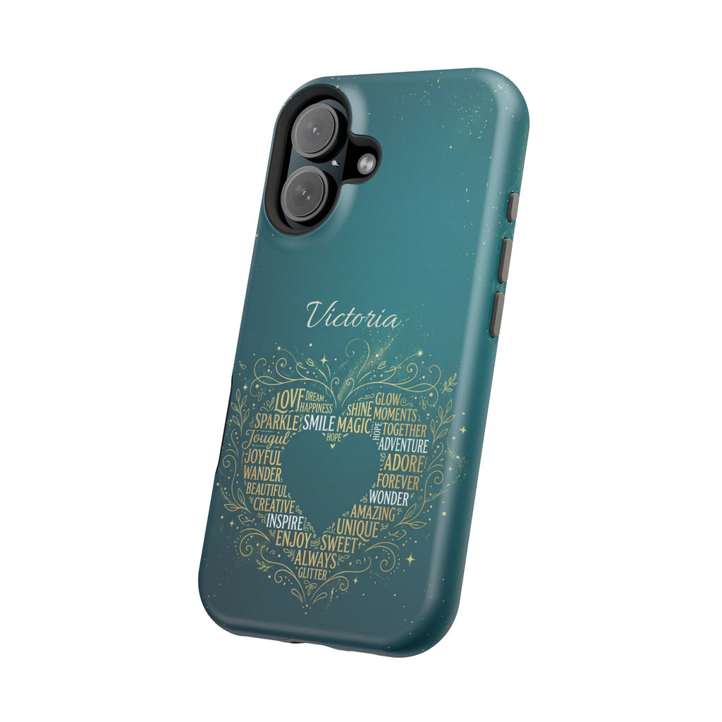 Personalized Teacher Heart Word Art Phone Case — Impact-Resistant Wireless Charging Cover