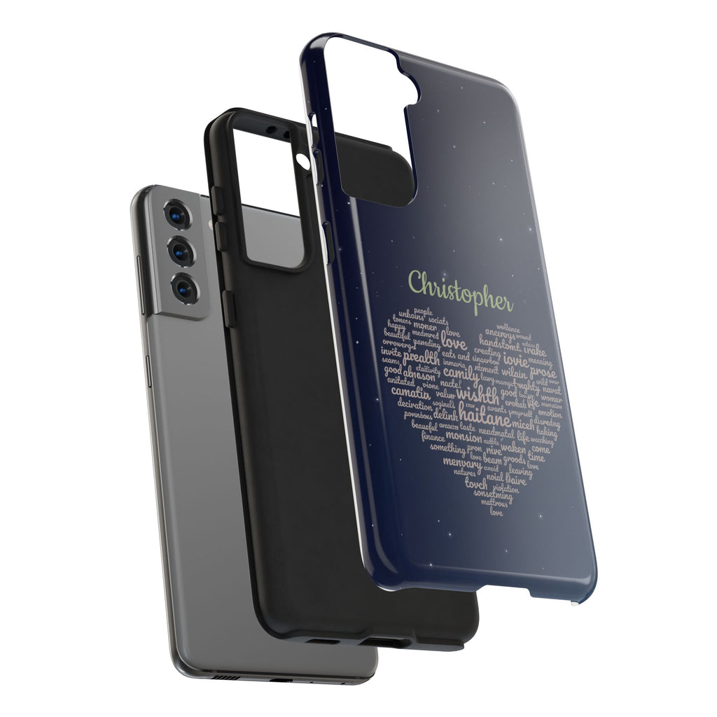 Personalized Teacher Heart Word Cloud Phone Case — Custom Name Starry Design