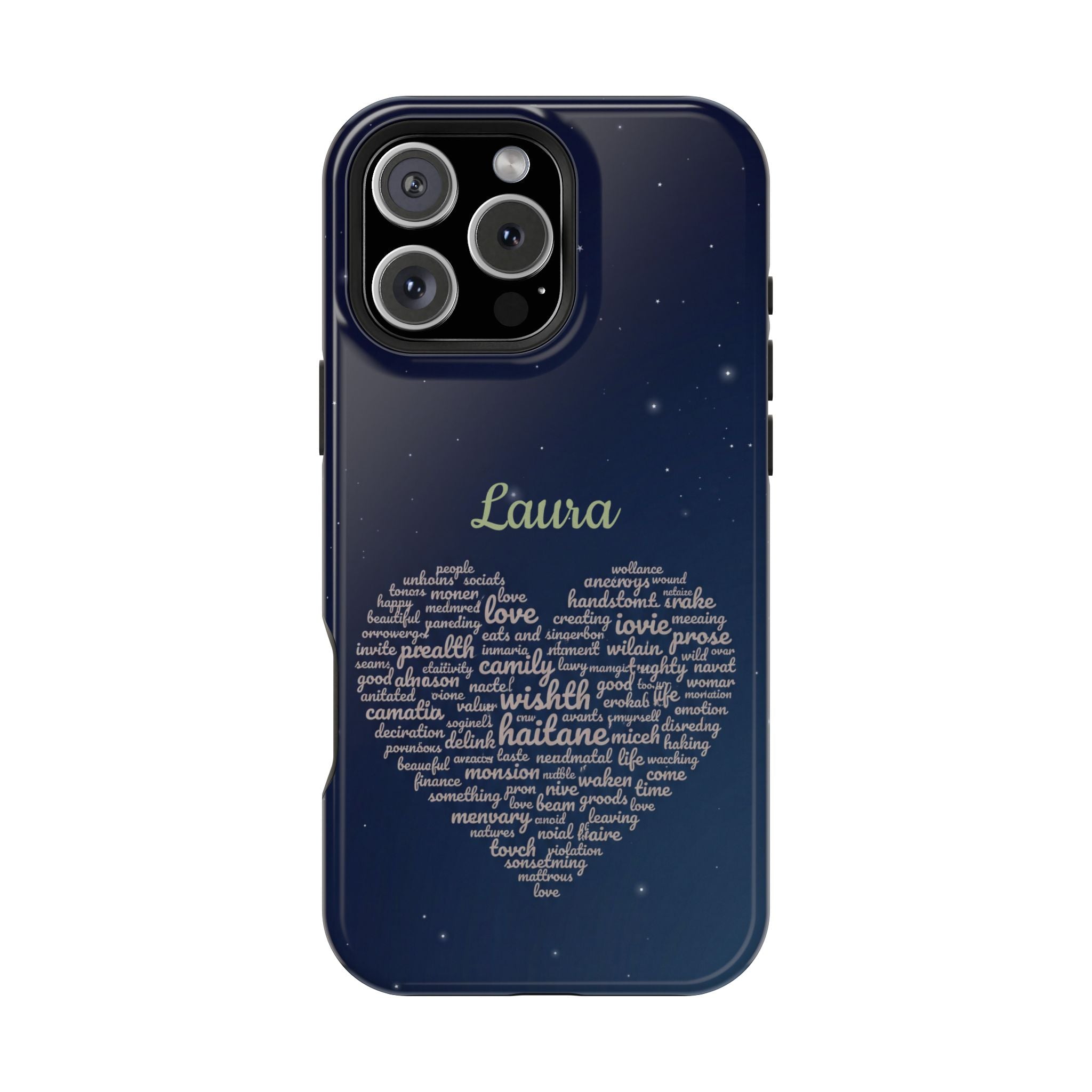 Personalized Teacher Heart Word Art Phone Case — Navy Wireless Charging Cover