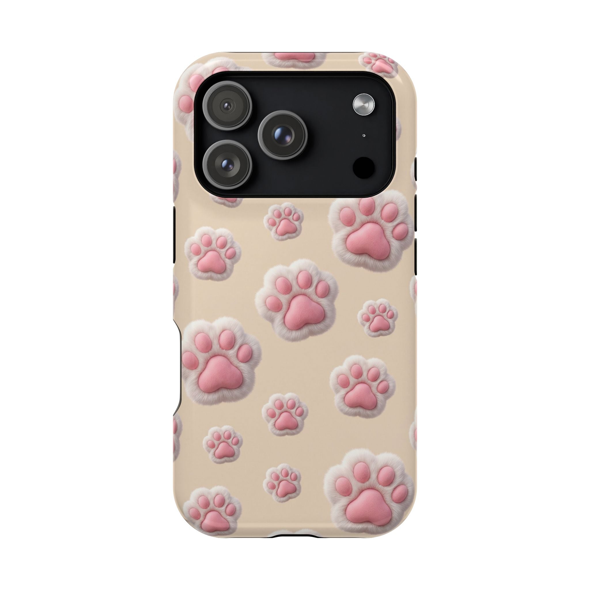 Pink Paw Print Phone Case — Impact-Resistant Wireless Charging Cover