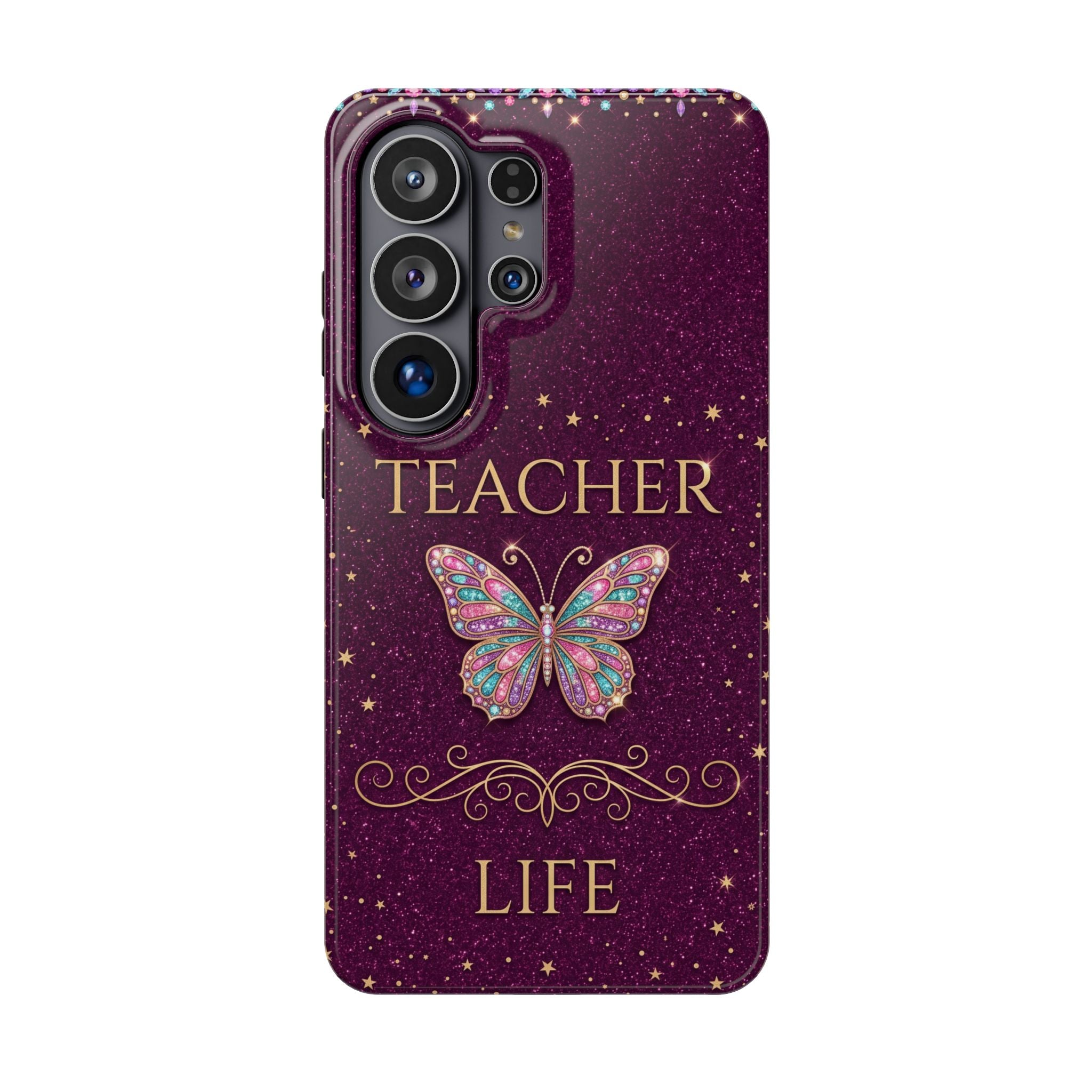 Teacher Life Glitter Butterfly Phone Case — Wireless Charging Cover