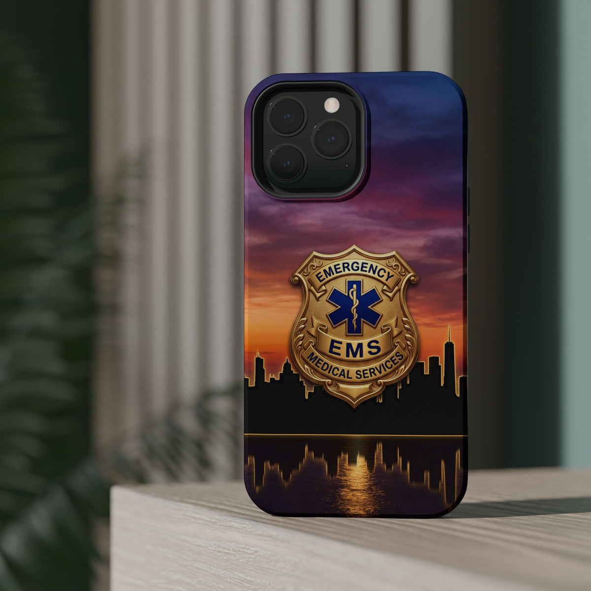 EMS Badge Sunset Skyline Phone Case — Magnetic Wireless Charging Cover