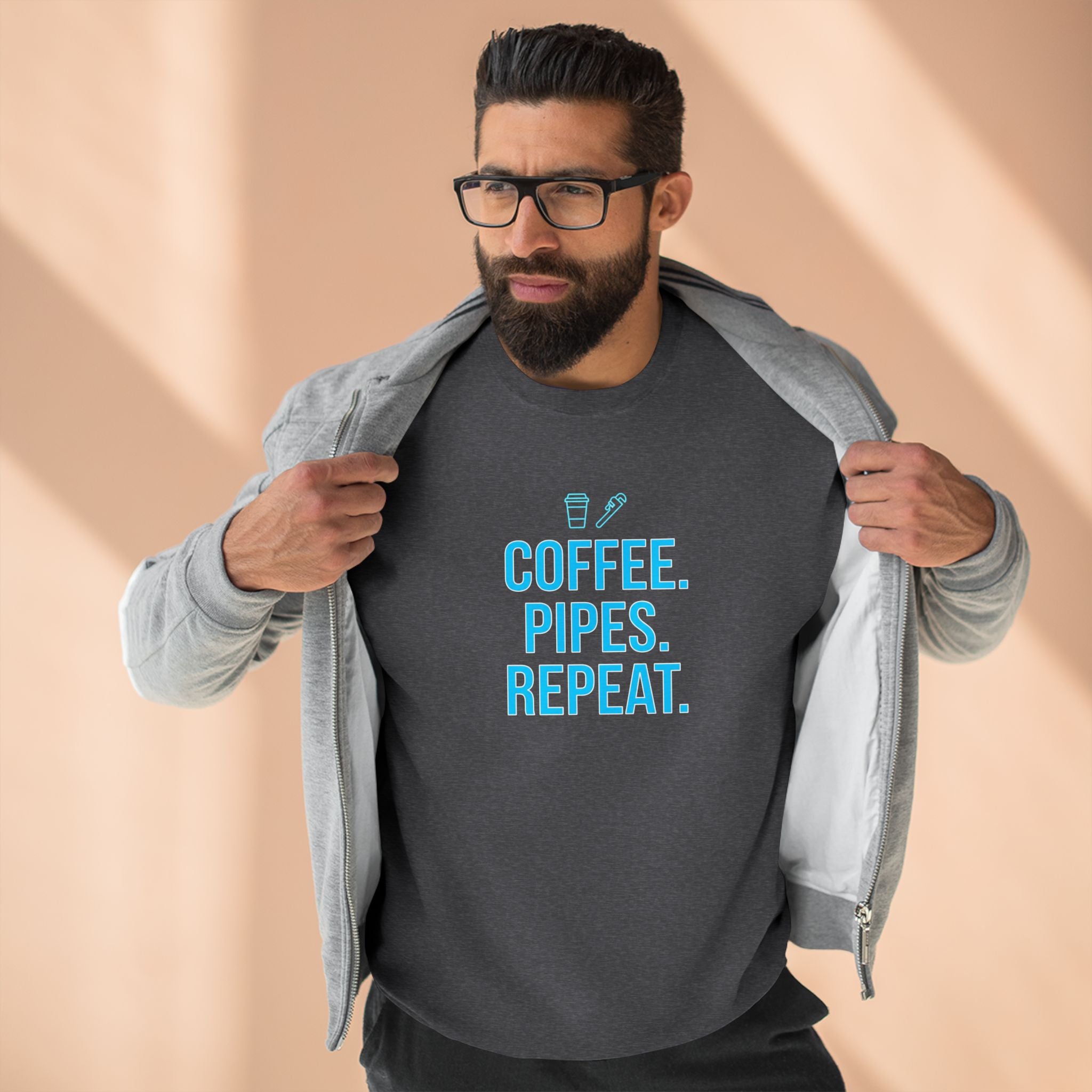 Coffee Pipes Repeat Plumber Sweatshirt | Funny Plumber Gift Crewneck