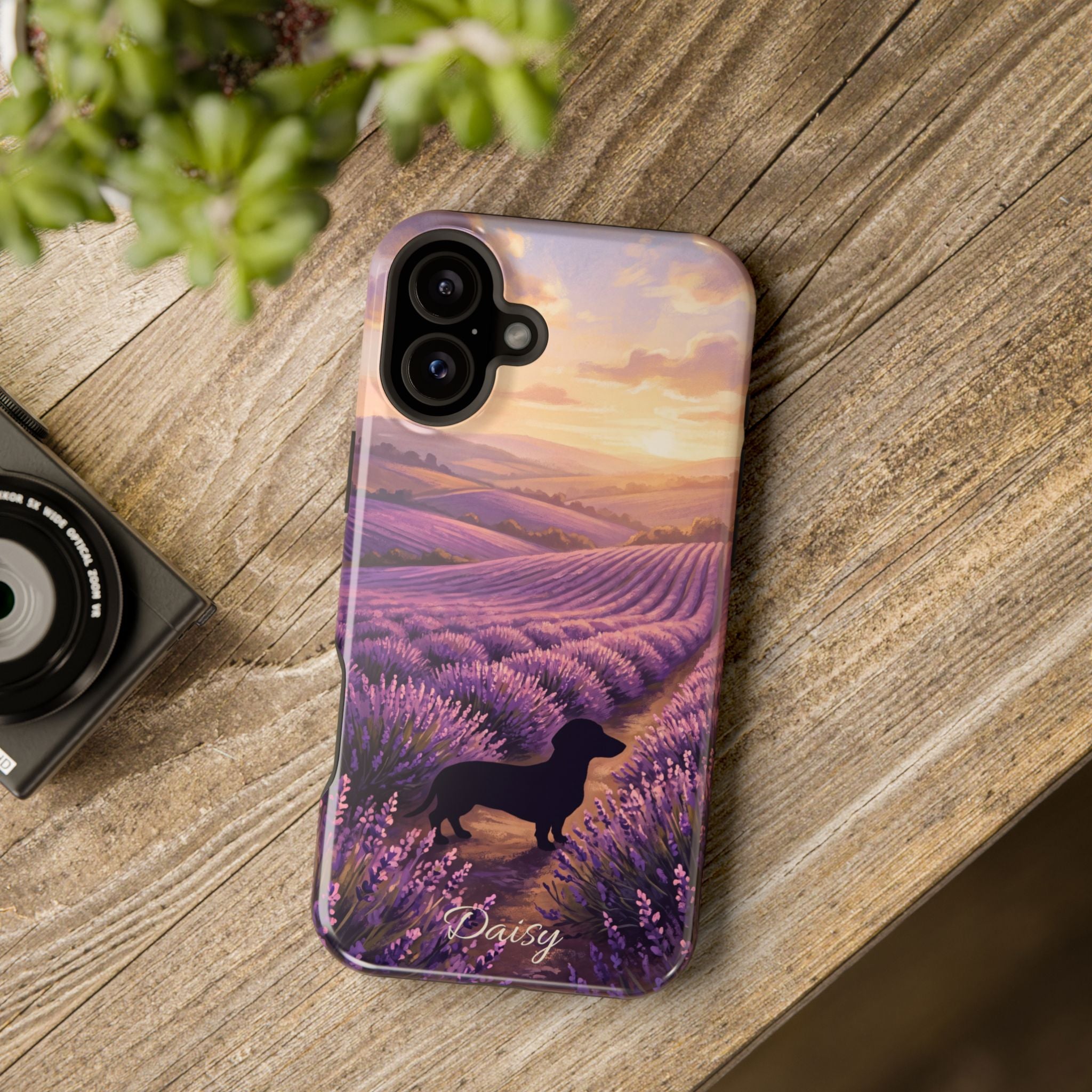 Personalized Dachshund Lavender Field Phone Case — Wireless Charging Cover