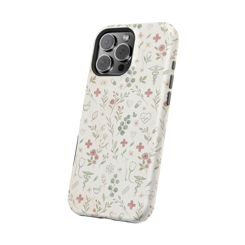 Floral Nurse Phone Case — Impact-Resistant Wireless Charging Cover