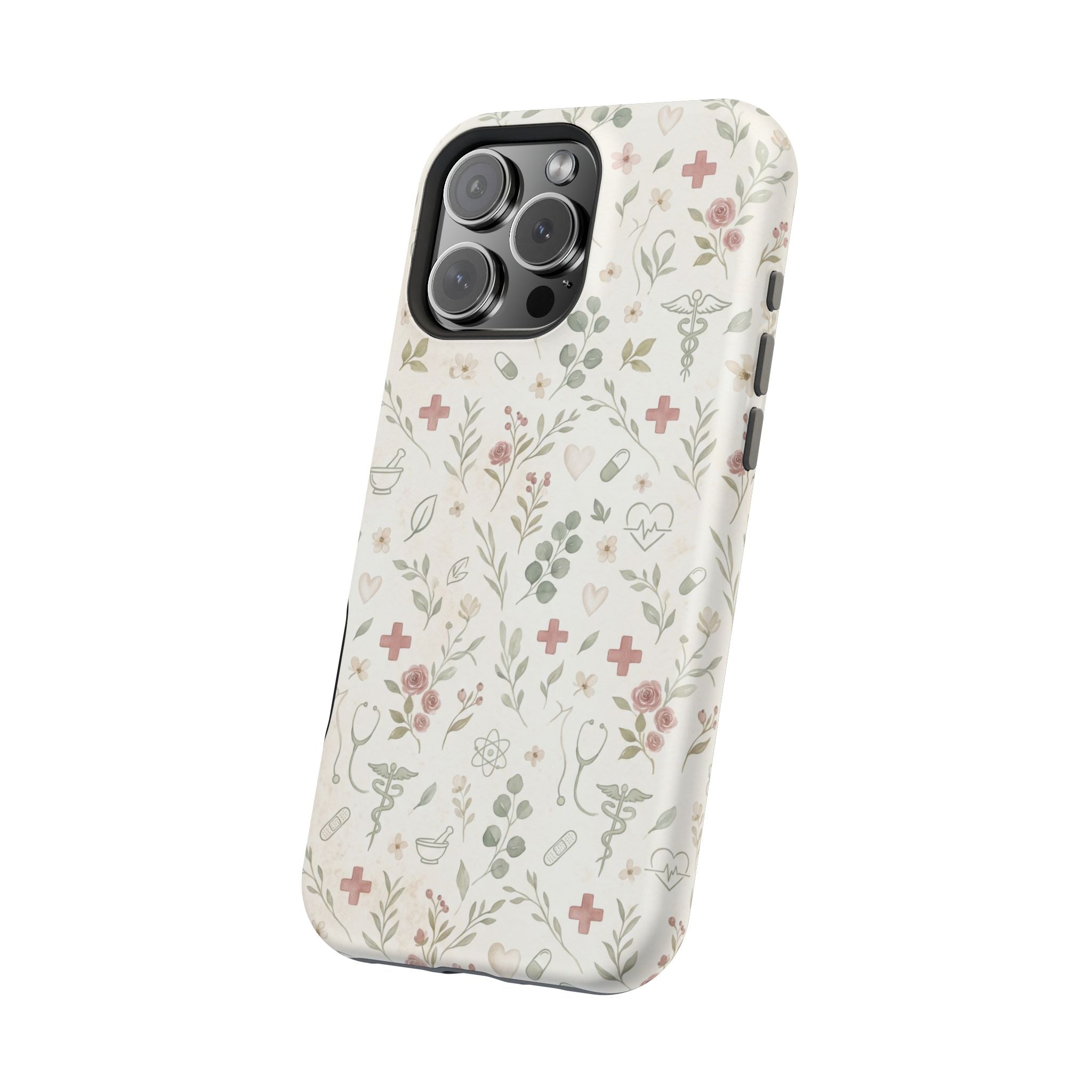 Floral Nurse Phone Case — Impact-Resistant Wireless Charging Cover