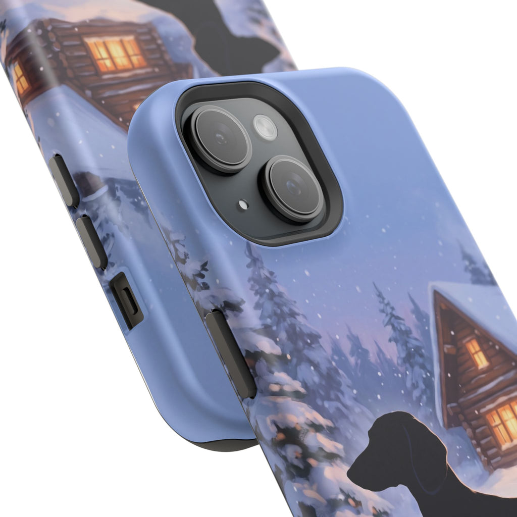 Personalized Dachshund Winter Cabin Phone Case — Wireless Charging Cover