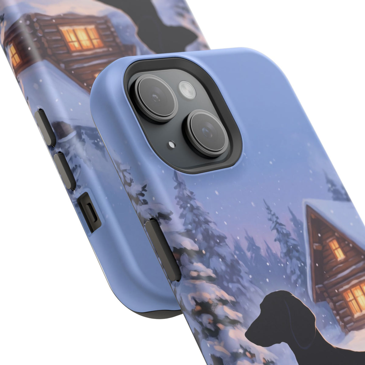 Personalized Dachshund Winter Cabin Phone Case — Wireless Charging Cover