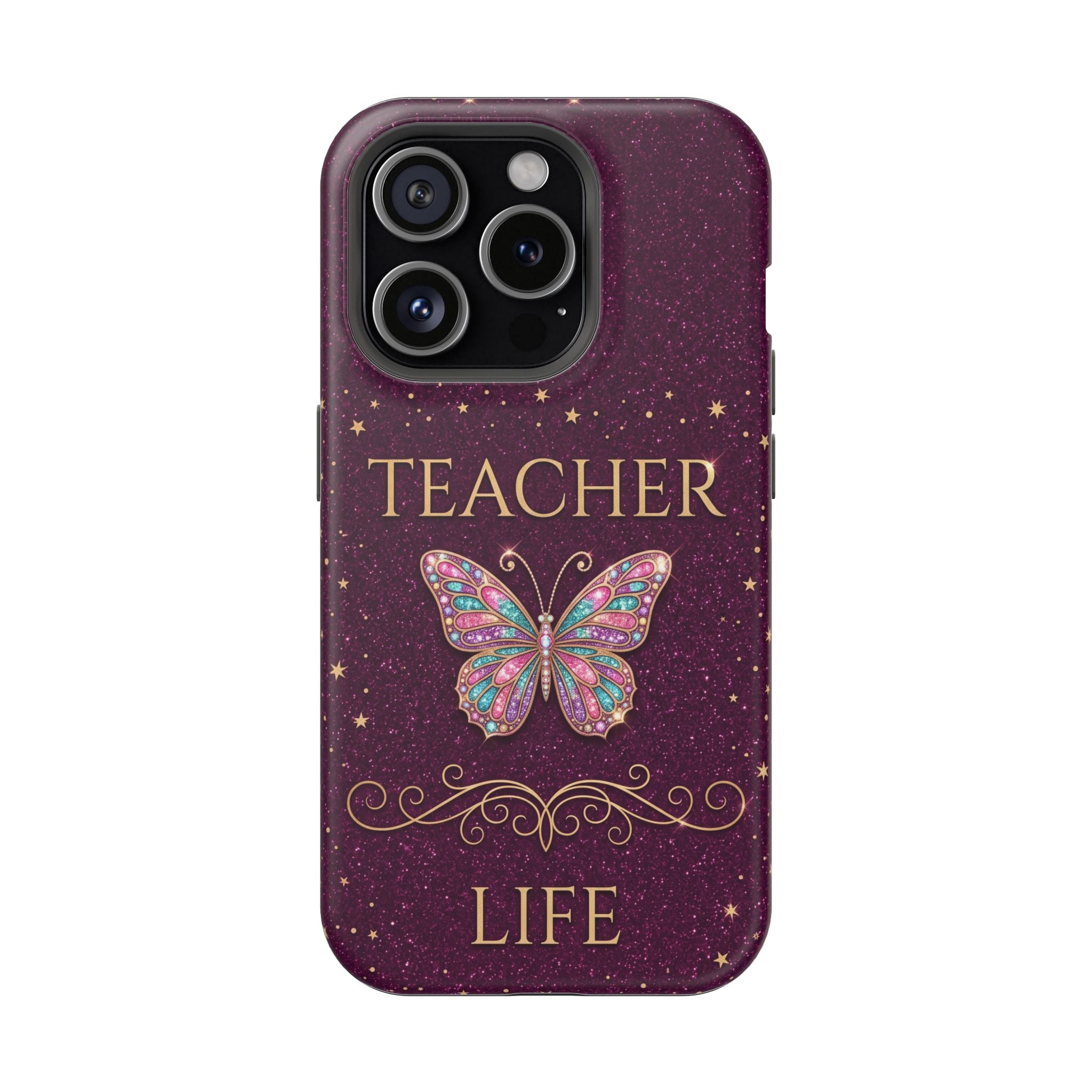 Teacher Life Glitter Butterfly Phone Case — Wireless Charging Cover